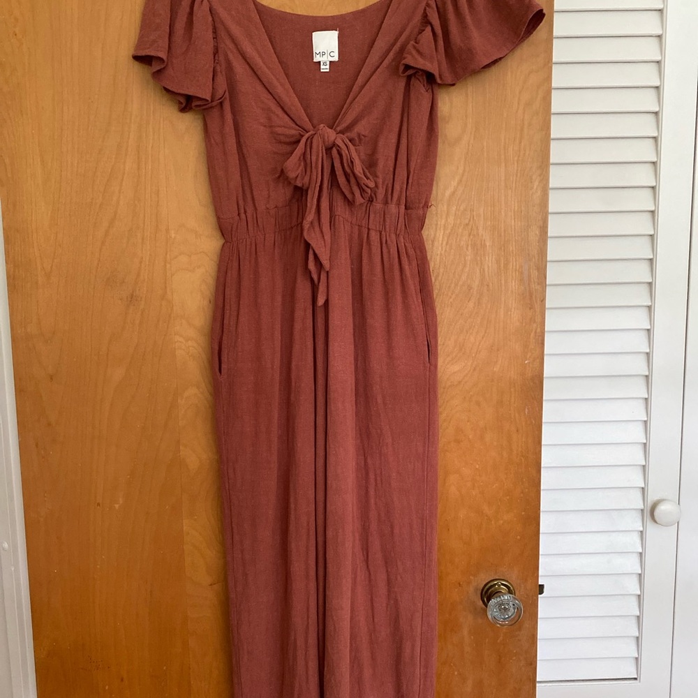 MINKPINK Linen Blend Tie Front Jumpsuit